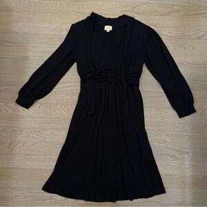 Ella Moss Black Lined Long Sleeve V Neck Toe at Neck Ruched Dress
